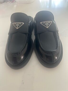 Prada Black Patent Leather Slip-On Loafer Mules. Size 36.5. Never Worn!